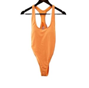 Sporty Ribbed High Cut One Piece Cheeky Orange Swimsuit